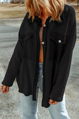 Black Contrast Flap Pockets Relaxed Shacket Jackets JT's Designer Fashion
