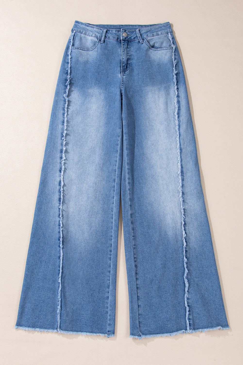 Beau Blue Vintage Stitching Raw Hem Flared Jeans Jeans JT's Designer Fashion