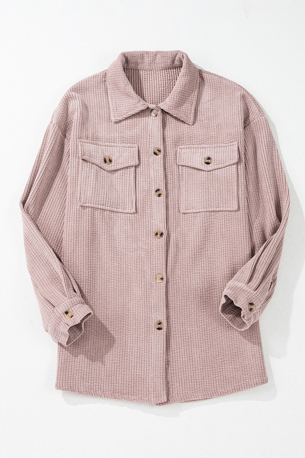 Light Pink Corduroy Flap Pocket Button Up Shacket Jackets JT's Designer Fashion