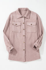 Light Pink Corduroy Flap Pocket Button Up Shacket Jackets JT's Designer Fashion