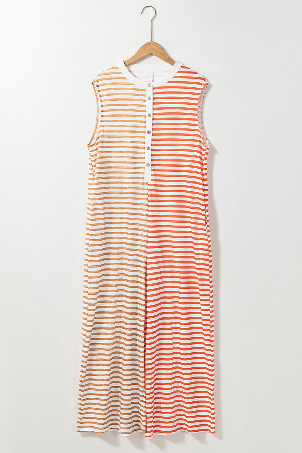 Orange Stripe Oversized Buttoned Front Sleeveless Wide Leg Jumpsuit Jumpsuits & Rompers JT's Designer Fashion