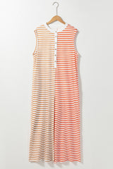 Orange Stripe Oversized Buttoned Front Sleeveless Wide Leg Jumpsuit Jumpsuits & Rompers JT's Designer Fashion