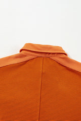 Orange Stripe Exposed Seam Henley Turn-down Neck Puff Sleeve Sweatshirt Sweatshirts & Hoodies JT's Designer Fashion