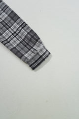 Black Plaid Print Flap Pockets Contrast Hooded Loose Shacket Plaid Shackets JT's Designer Fashion