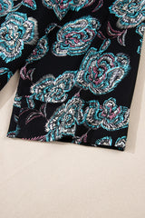 Black Floral Print Lapel Collar Loose Shirt Mini Dress Floral Dresses JT's Designer Fashion