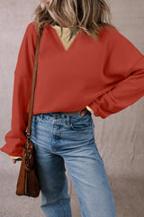 Red Clay Color Block Patch Drop Shoulder Oversized Sweatshirt Sweatshirts & Hoodies JT's Designer Fashion