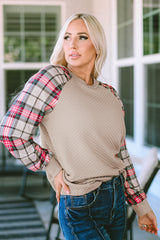 Apricot Plaid Raglan Sleeve Sweatshirt Sweatshirts & Hoodies JT's Designer Fashion
