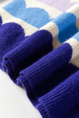 Dark Blue Wave Striped Balloon Sleeve Drop Shoulder Sweater Sweaters JT's Designer Fashion