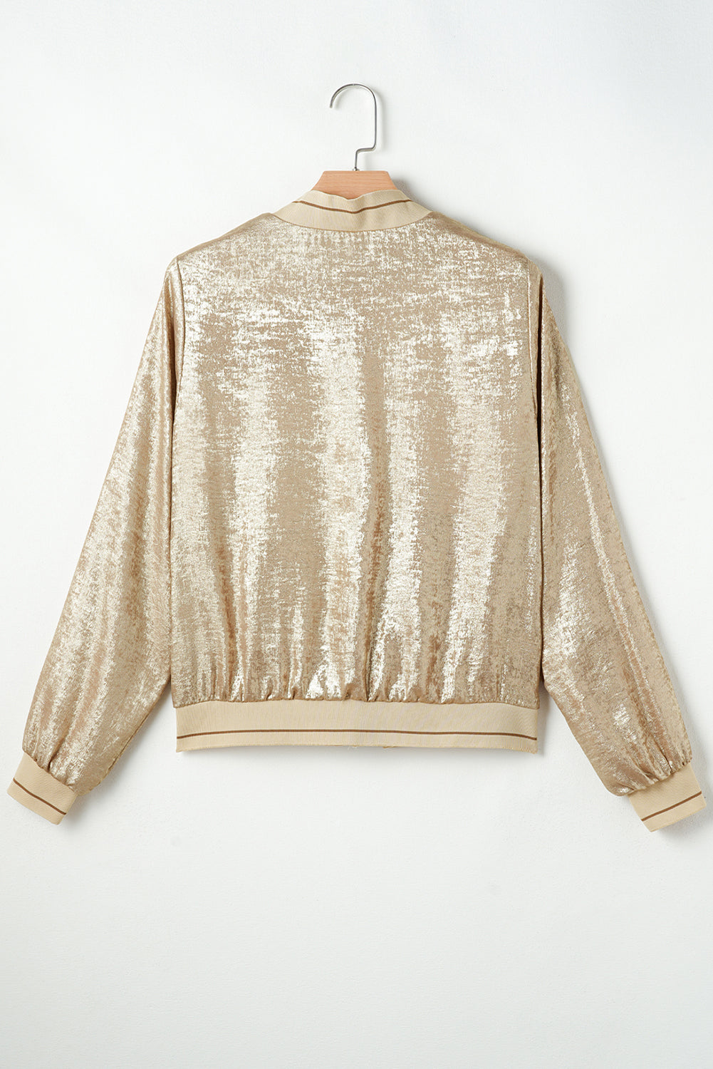 Pale Khaki Metallic Zip up Baseball Jacket Jackets JT's Designer Fashion