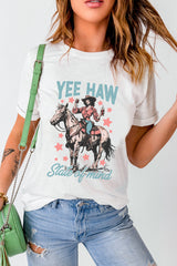 White YEE HAW State of mind Cowgirl Graphic Western Fashion Tee Graphic Tees JT's Designer Fashion