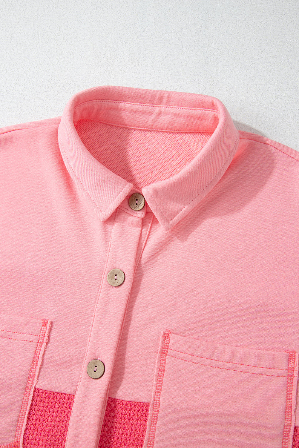 Peach Blossom Two Tone Contrast Waffle Knit Buttoned Loose Shacket Jackets JT's Designer Fashion