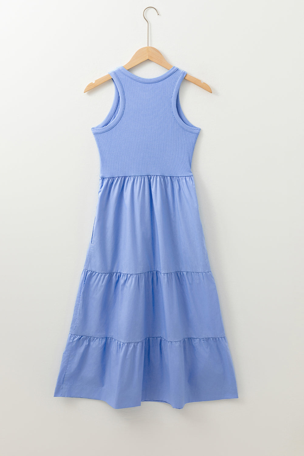 Myosotis Ribbed Vest Patchwork Tiered Midi Dress with Pockets Midi Dresses JT's Designer Fashion
