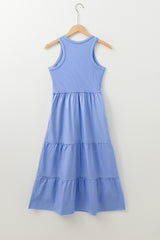 Myosotis Ribbed Vest Patchwork Tiered Midi Dress with Pockets Midi Dresses JT's Designer Fashion