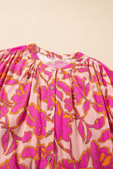 Pink Floral Print Batwing Sleeve Buttoned Loose Fit Shirt Blouses & Shirts JT's Designer Fashion
