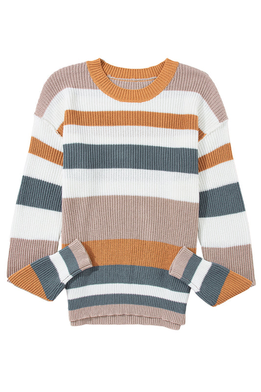Camel Classic Round Neck Colorblock Knit Sweater Sweaters JT's Designer Fashion