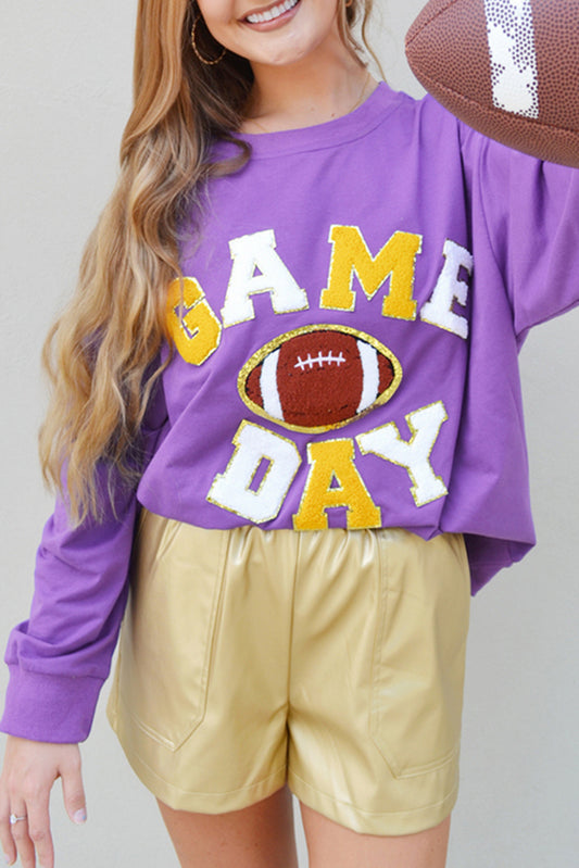 Tillandsia Purple GAME DAY Rugby Chenille Embroidered Pullover Sweatshirt Sweatshirts & Hoodies JT's Designer Fashion