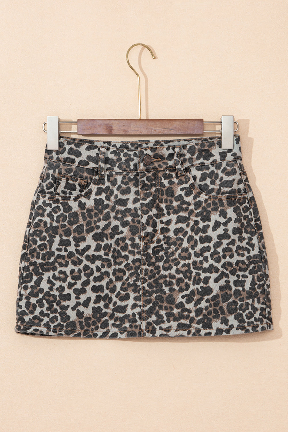 Khaki Leopard Denim Mini Skirt Skirts & Petticoat JT's Designer Fashion