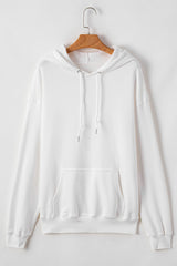 White Fleece Lined Kangaroo Pocket Drawstring Chunky Hoodie Sweatshirts & Hoodies JT's Designer Fashion