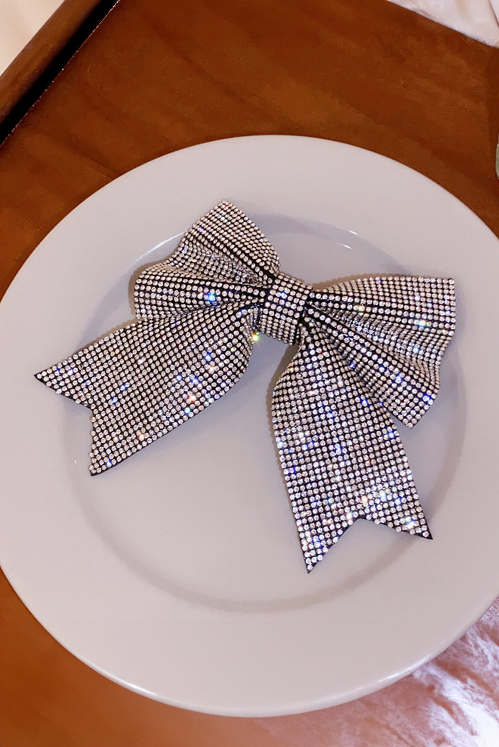 Silvery Rhinestone Large Bow Knot Hair Clip Headwear JT's Designer Fashion