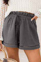 Dark Grey Cotton Gauze Paperbag Shorts Casual Shorts JT's Designer Fashion