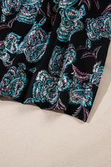 Black Floral Print Lapel Collar Loose Shirt Mini Dress Floral Dresses JT's Designer Fashion