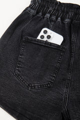 Black Drawstring High Waist Casual Denim Shorts with Pockets Denim Shorts JT's Designer Fashion