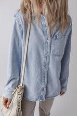 Beau Blue Long Sleeve Buttoned Chest Pocket Denim Shacket Denim Jackets JT's Designer Fashion