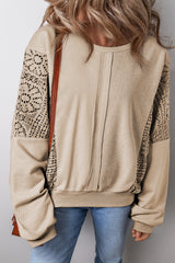 Parchment Knit Crochet Exposed Seam Ribbed Trim Sweatshirt Sweatshirts & Hoodies JT's Designer Fashion