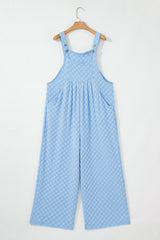 Beau Blue Checkered Pocketed High Waist Wide Leg Overall Jumpsuits & Rompers JT's Designer Fashion