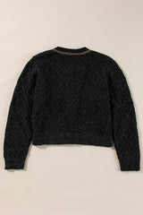 Black Shimmer Flap Pocket Button up Cardigan Cardigans JT's Designer Fashion