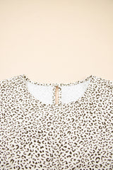 Beige Plus Size Leopard Print Frill Trim Short Sleeve Flared Dress Plus Size Midi Dresses JT's Designer Fashion
