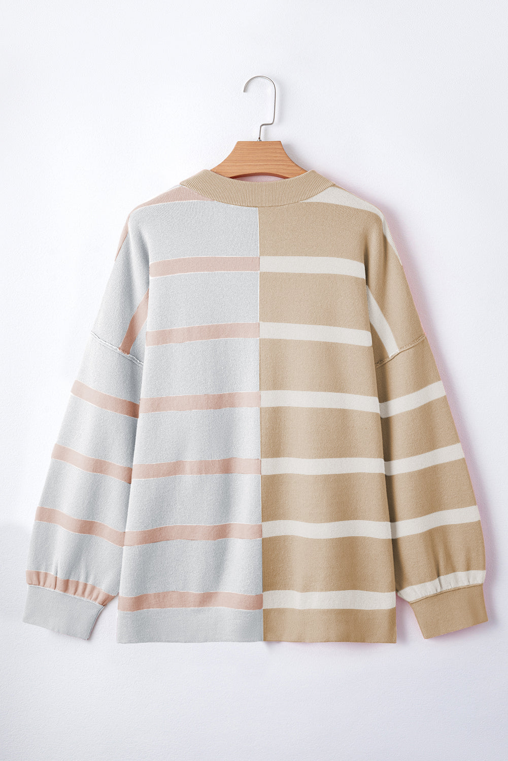 Khaki Stripe Colorblock Oversized Sweater Sweaters JT's Designer Fashion