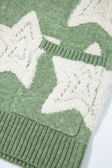 Green Sherpa Star Pattern Textured Sweater Cardigan with Pockets Cardigans JT's Designer Fashion