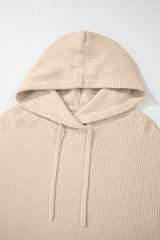 Beige Solid Color Drawstring Hooded Drop Shoulder Pullover Sweater Sweaters JT's Designer Fashion