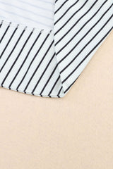 White Striped Thumbhole Drop Shoulder V Neck Top Long Sleeve Tops JT's Designer Fashion