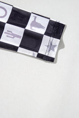 Black Checkerboard Western Elements Printed Mesh Long Sleeve Top Long Sleeve Tops JT's Designer Fashion