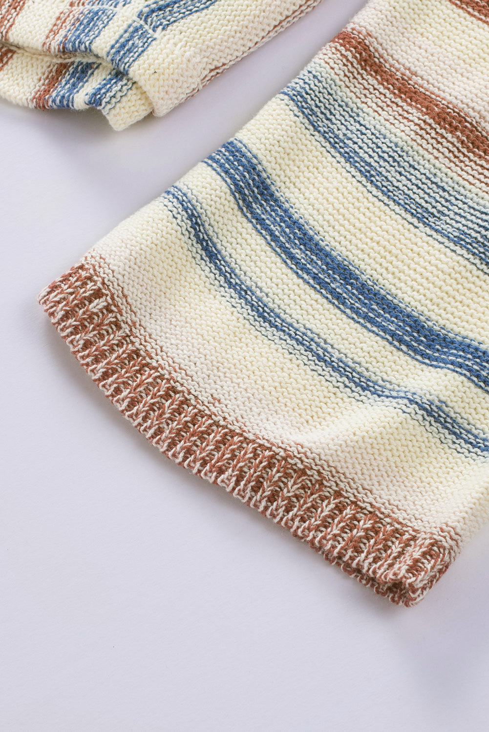 Multicolor Striped Knit Kangaroo Pocket Hooded Sweater Sweaters & Cardigans JT's Designer Fashion