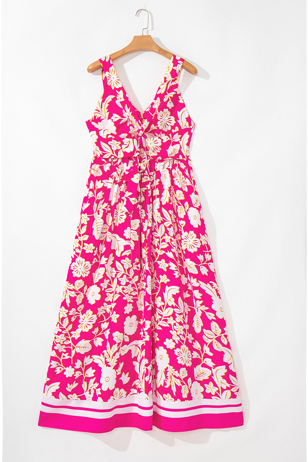 Rose Floral V Neck Crisscross Backless Long Dress Maxi Dresses JT's Designer Fashion