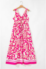 Rose Floral V Neck Crisscross Backless Long Dress Maxi Dresses JT's Designer Fashion