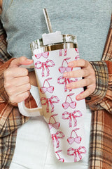 White Cherry Bowknot Stylish Large Tumbler with Handle 40oz Tumblers JT's Designer Fashion