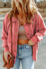 Fiery Red Vintage Washed Flap Pocket Button Shacket Jackets JT's Designer Fashion