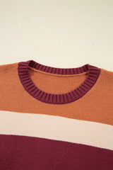 Brown Checkered Color Block Knitted Drop Shoulder Sweater Sweaters JT's Designer Fashion