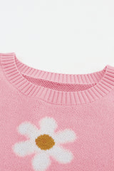 Pink Floral Pattern Drop Shoulder Sweater Sweaters JT's Designer Fashion