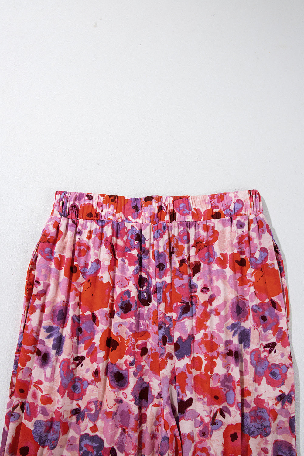 Purple Floral Wide Leg Elastic High Waist Pants Pants & Culotte JT's Designer Fashion