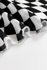Black Checkered Pattern Mesh Mock Neck Long Sleeve Top Long Sleeve Tops JT's Designer Fashion