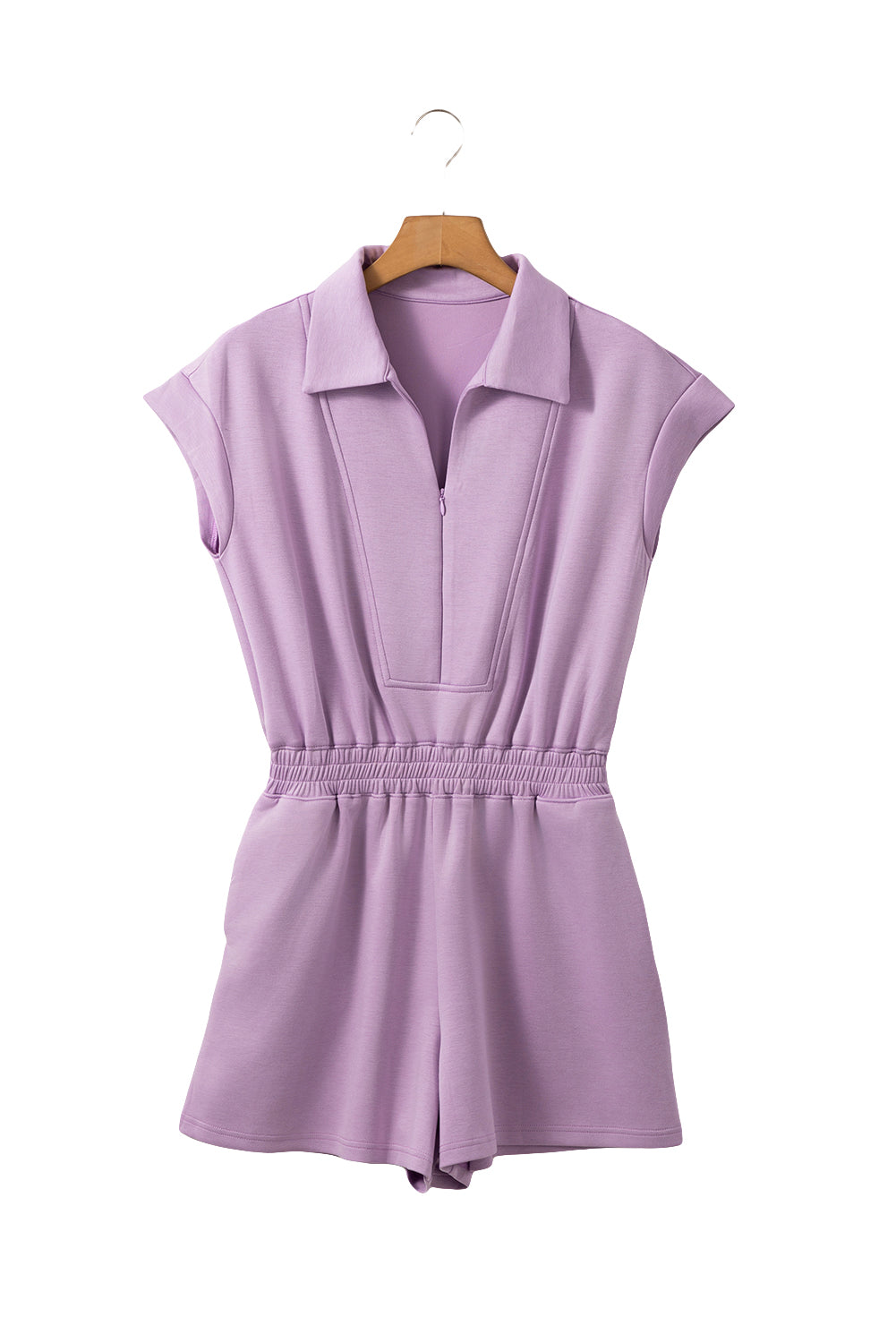 Orchid Bouquet Short Sleeve Zipper Collared Elastic High Waist Romper Jumpsuits & Rompers JT's Designer Fashion