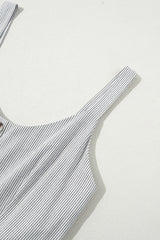 Black Stripe Half Buttoned Sleeveless Wide Leg Jumpsuit Jumpsuits & Rompers JT's Designer Fashion