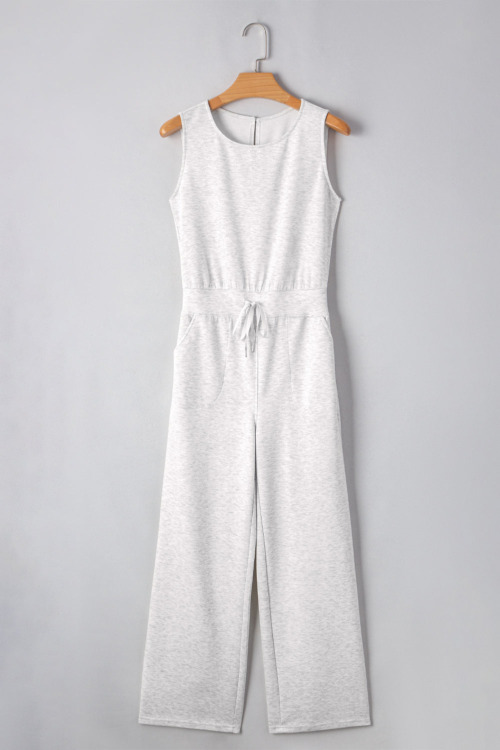 Light Grey Solid Color Crew Neck Drawstring High Waist Sleeveless Jumpsuit Jumpsuits & Rompers JT's Designer Fashion
