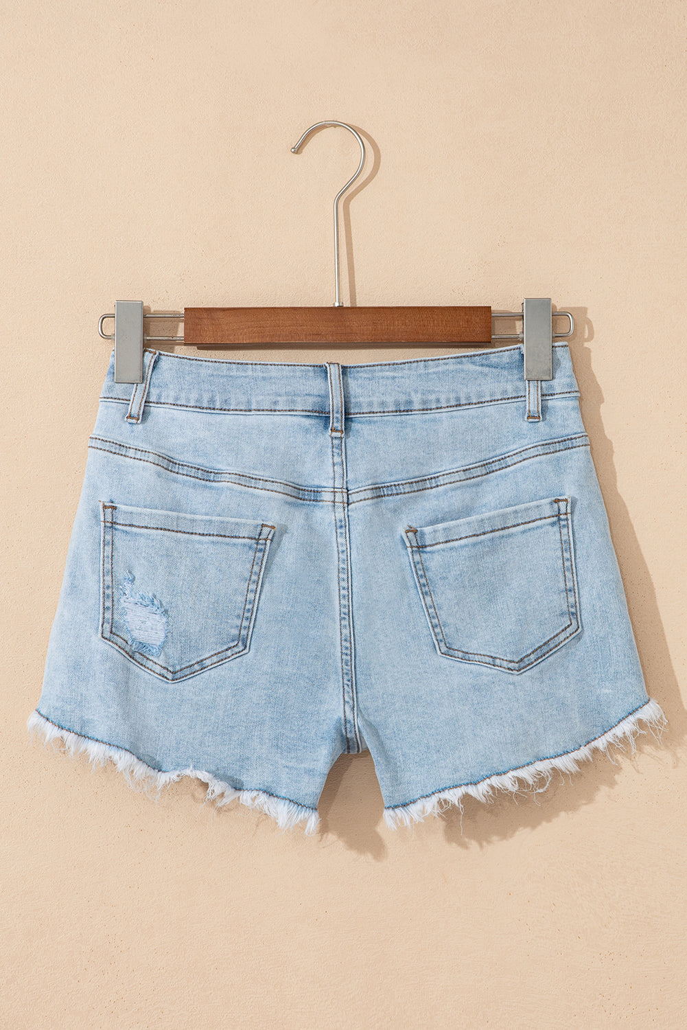Beau Blue High Rise Distressed Raw Hem Denim Shorts Denim Shorts JT's Designer Fashion