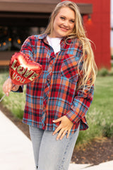Red Plus Size Plaid Print Buttoned Shirt Plus Size Blouses & Shirts JT's Designer Fashion